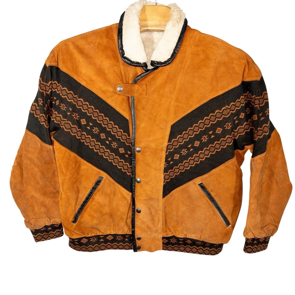 Vtg Western Aztec Navajo Leather Jacket Mens Size 52 Made‎ In Italy Southwestern - Picture 2 of 14